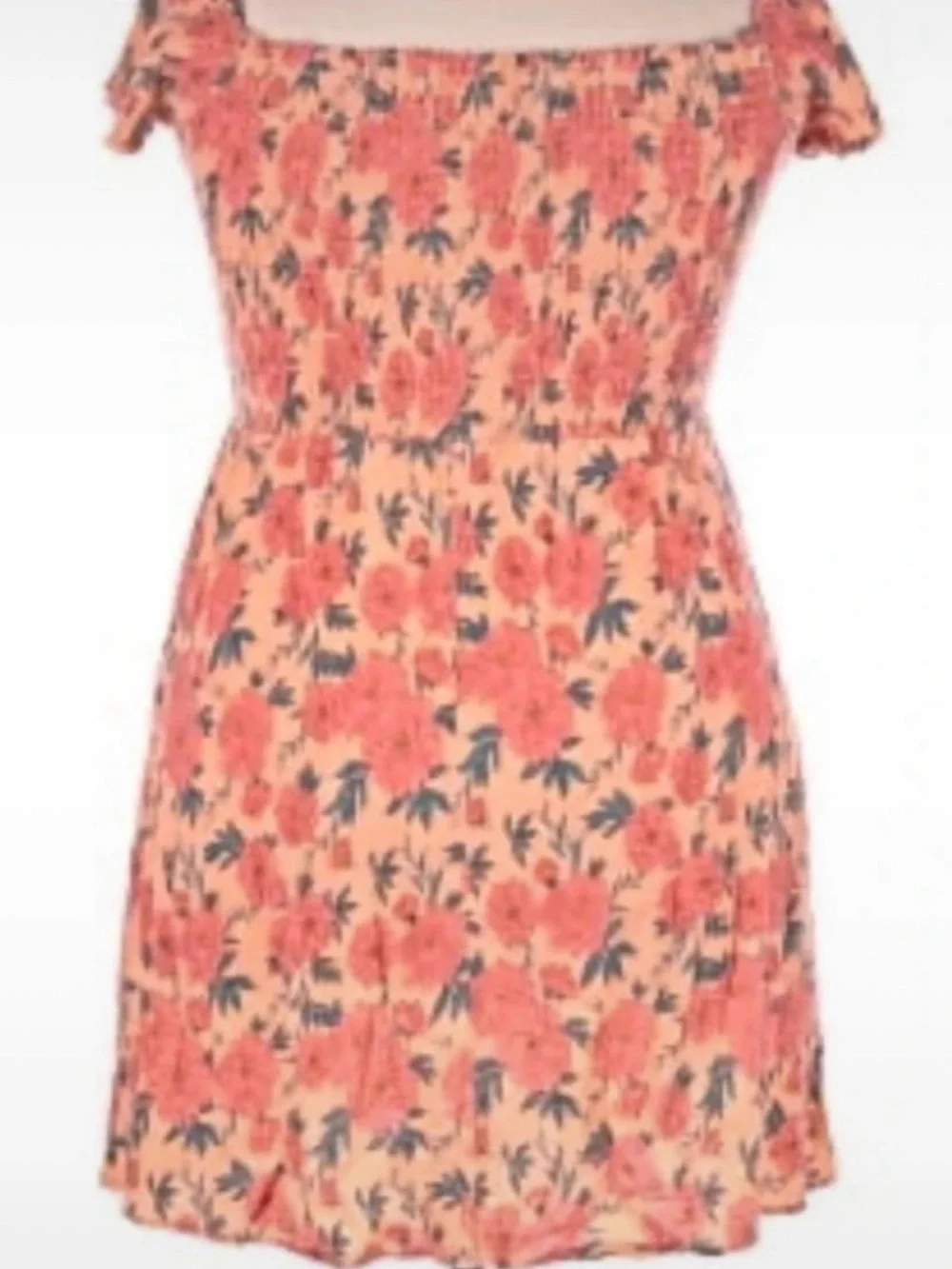 Rewind Peach Floral Off-Shoulder Midi Dress - Coral & Teal